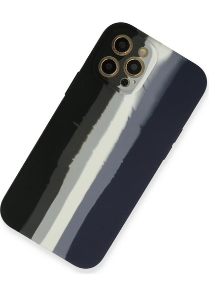 Newface iPhone 12 Pro Max Kılıf Ebruli Lansman Silikon - Siyah-Lacivert