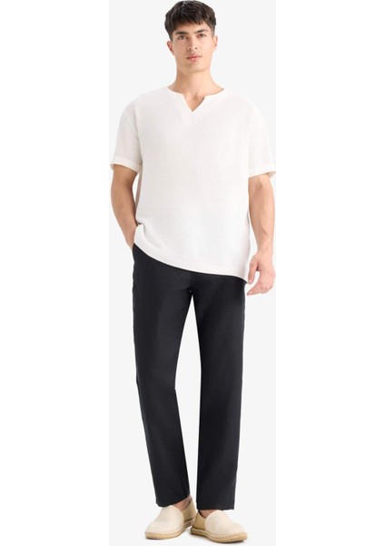 %100 Keten Relax Fit Rahat Kesim Düz Paça Yazlık Pantolon C1117AX25SP