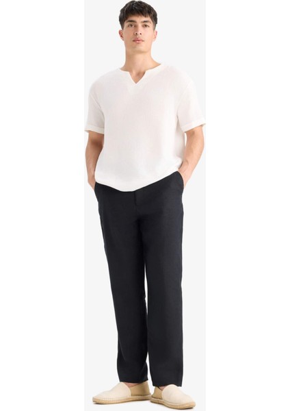 %100 Keten Relax Fit Rahat Kesim Düz Paça Yazlık Pantolon C1117AX25SP