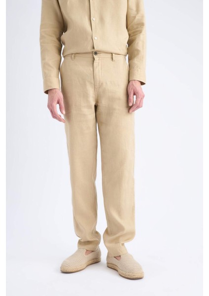 %100 Keten Relax Fit Rahat Kesim Düz Paça Yazlık Pantolon C1117AX25SP