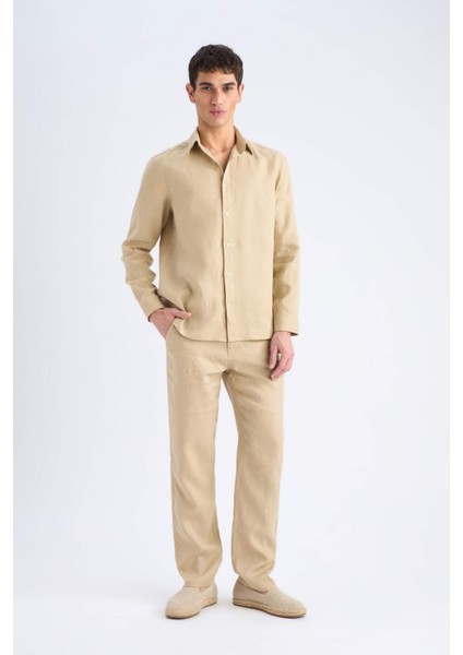 %100 Keten Relax Fit Rahat Kesim Düz Paça Yazlık Pantolon C1117AX25SP
