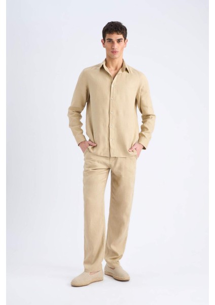 %100 Keten Relax Fit Rahat Kesim Düz Paça Yazlık Pantolon C1117AX25SP