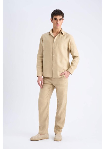 %100 Keten Relax Fit Rahat Kesim Düz Paça Yazlık Pantolon C1117AX25SP