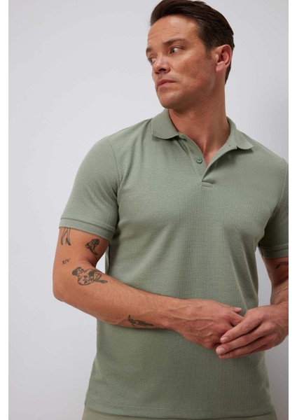 Regular Fit Polo Yaka Kısa Kollu Dokulu Waffle Tişört D7652AX25SP modelleri