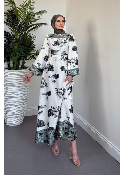 Ellarose Saten Elbise Haki