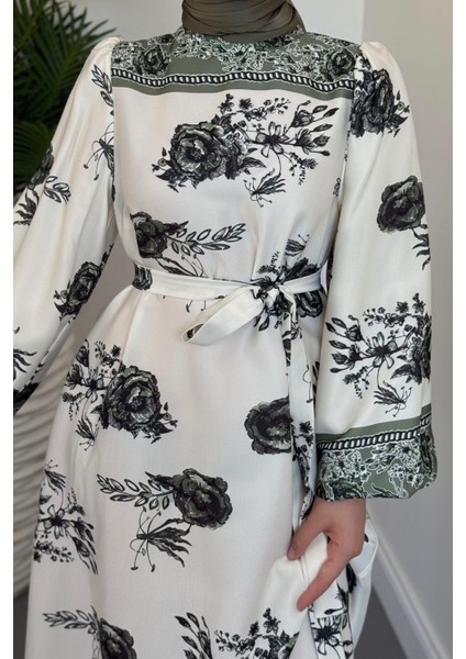 Ellarose Saten Elbise Haki modelleri