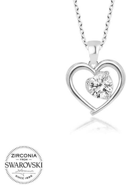 Swarovski Taşlı Gümüş Kalp Bayan Kolye