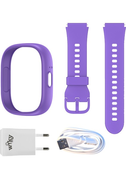 Wiky Watch 5 Plus Kasa Kordon Mor Set + Adaptör & Şarj Kablosu