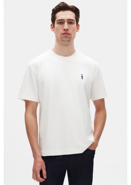 Relaxed Fit Ekru Düz T-Shirt