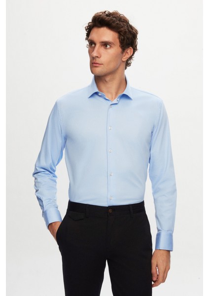 Ds Damat Slim Fit Mavi Düz Gömlek