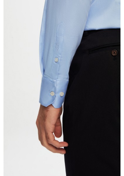 Ds Damat Slim Fit Mavi Düz Gömlek fırsatları