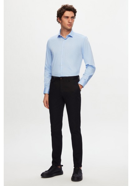 Ds Damat Slim Fit Mavi Düz Gömlek