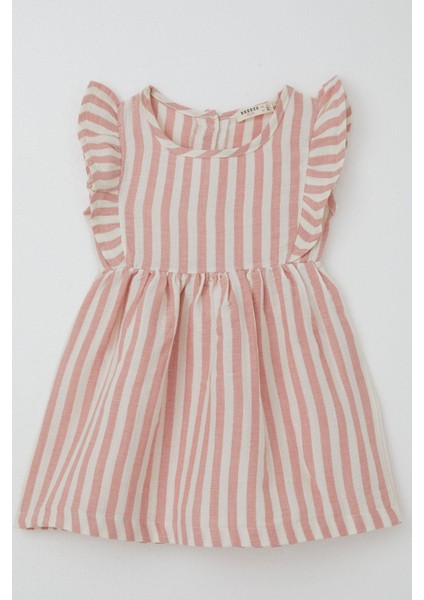 Kız Çocuk Elbise Arkası Düğme Detaylı Kol Kısmı Fırfırlı 3-8 Yaş, Ekru indirimleri