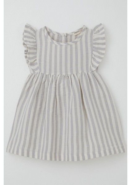 Kız Çocuk Elbise Arkası Düğme Detaylı Kol Kısmı Fırfırlı 3-8 Yaş, Ekru modelleri