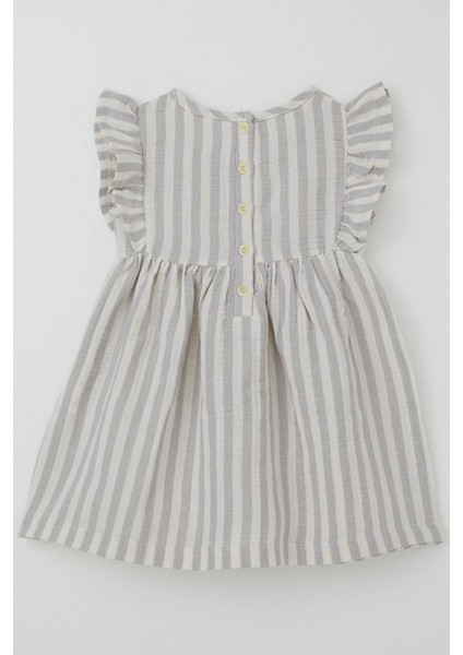 Kız Çocuk Elbise Arkası Düğme Detaylı Kol Kısmı Fırfırlı 3-8 Yaş, Ekru fırsatları