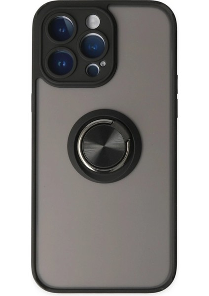 Newface iPhone 14 Pro Kılıf Montreal Yüzüklü Silikon Kapak - Siyah