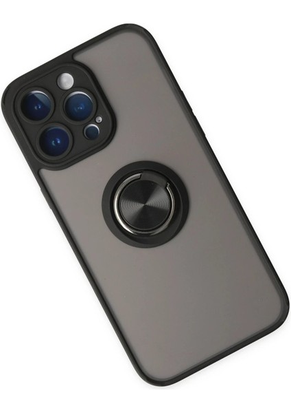 Newface iPhone 14 Pro Kılıf Montreal Yüzüklü Silikon Kapak - Siyah