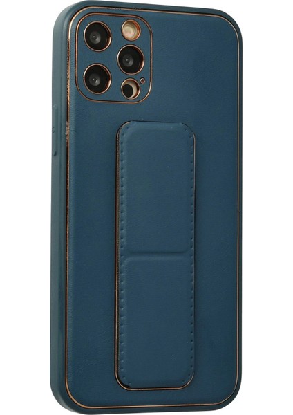 Newface iPhone 12 Pro Kılıf Coco Deri Standlı Kapak - Mavi