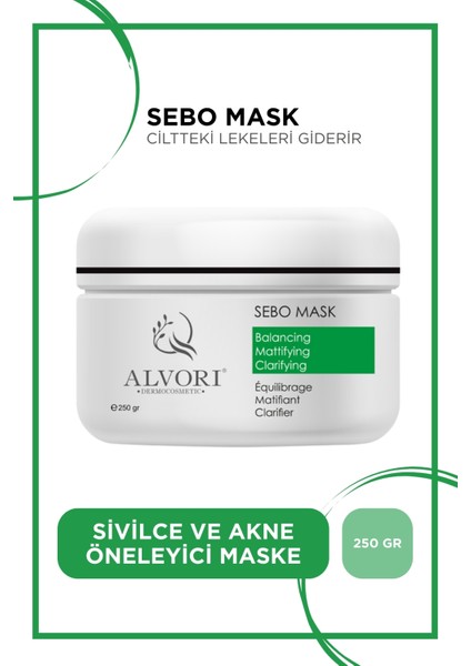 Alvori Dermokozmetik Sebo Mask,dengeleyici ve Gözenek Maske 250 ml