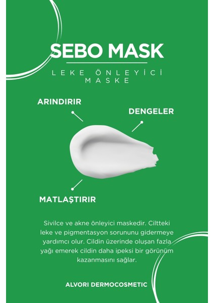 Alvori Dermokozmetik Sebo Mask,dengeleyici ve Gözenek Maske 250 ml