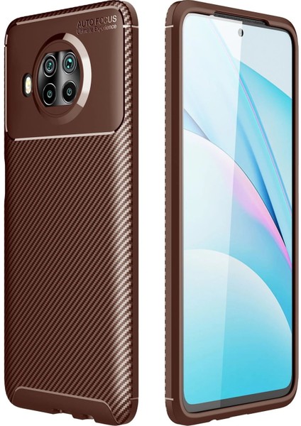 Newface Xiaomi Mi 10T Lite Kılıf Auto Focus Karbon Kapak - Kahverengi