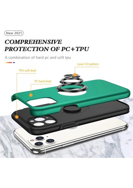Newface iPhone 11 Pro Max Kılıf Elit Yüzüklü Kapak - Yeşil
