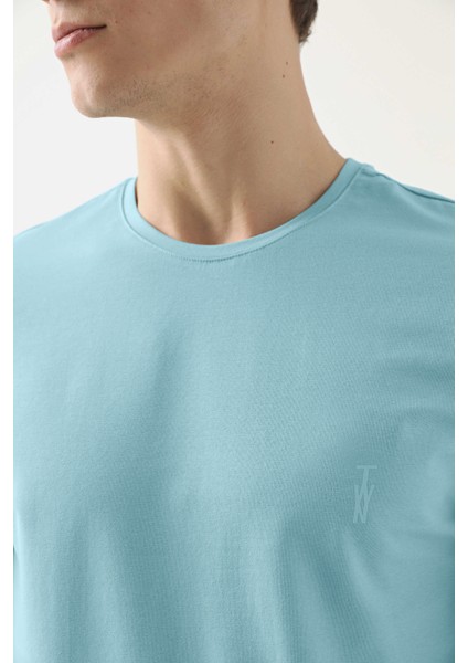 Slim Fit Aqua Düz Kabartma Baskılı T-Shirt modelleri