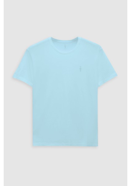 Slim Fit Aqua Düz Kabartma Baskılı T-Shirt indirimleri
