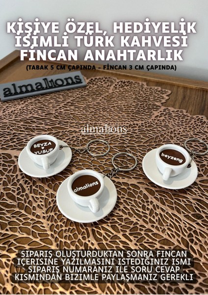 Elite Kişiye Özel Isimli Türk Kahvesi Fincan Anahtarlık - Charm - Kahve Fincanı 1 Adet