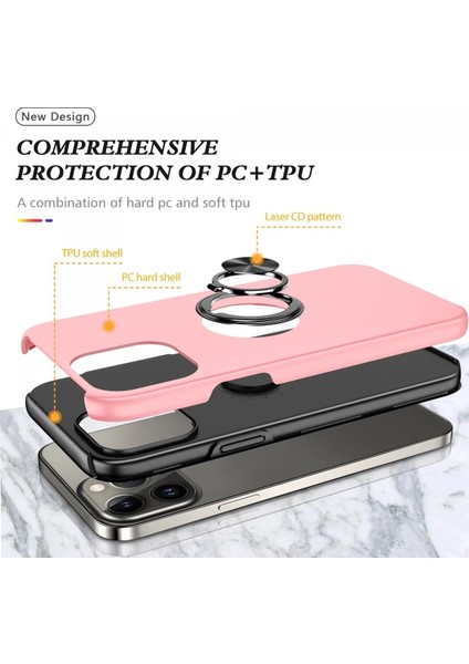 Newface iPhone 13 Pro Kılıf Elit Yüzüklü Kapak - Pembe