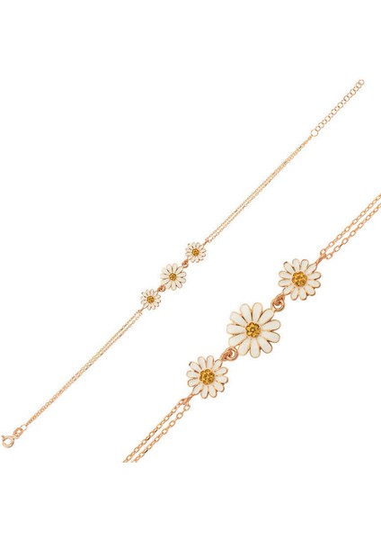 ​gümüş Rose Üçlü Papatya Bileklik