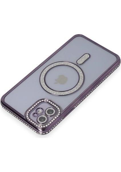 Newface iPhone 11 Kılıf Joke Simli Magneticsafe Kılıf - Derin Mor
