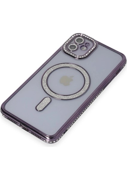 Newface iPhone 11 Kılıf Joke Simli Magneticsafe Kılıf - Derin Mor