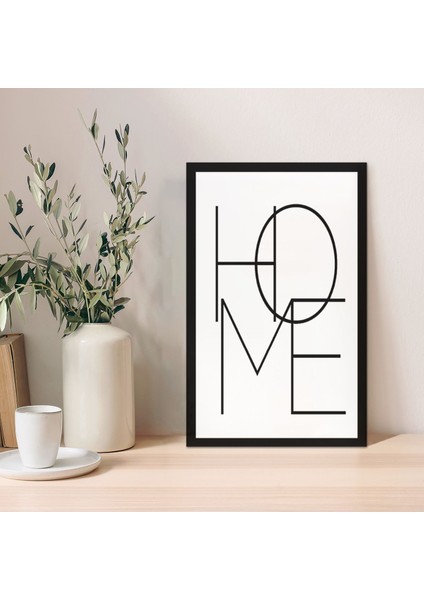 Elite 1 Adet Siyah Home Yazılı Ahşap Mdf Çerçeve Görünümlü Mdf Tablo 1 Adet