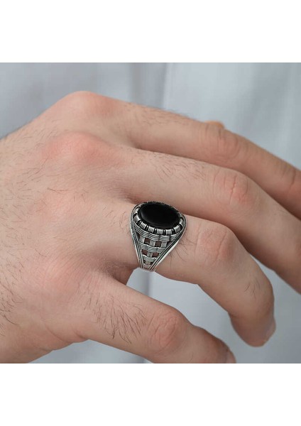 ​gümüş Oniks Taşlı Örgü Desenli Erkek Yüzük - 27 fiyatları