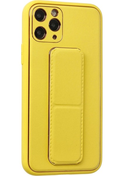 Newface iPhone 11 Pro Kılıf Coco Deri Standlı Kapak - Sarı