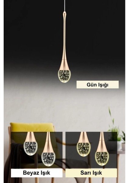 Istanbul Avize Mercure Tekli Gold Ledli 3 Renk Modern LED Avize