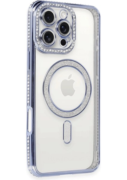 Newface iPhone 16 Pro Kılıf Joke Simli Magneticsafe Kılıf - Mavi