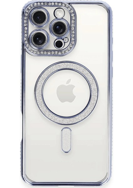 Newface iPhone 16 Pro Kılıf Joke Simli Magneticsafe Kılıf - Mavi