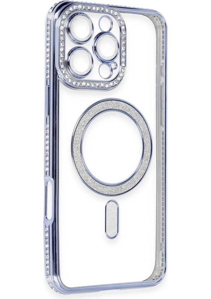 Newface iPhone 16 Pro Kılıf Joke Simli Magneticsafe Kılıf - Mavi