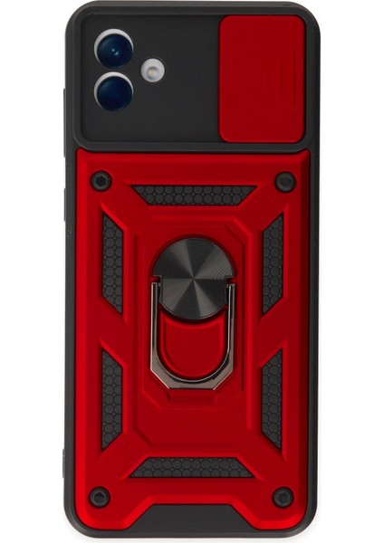 Newface Samsung Galaxy A04 Kılıf Pars Lens Yüzüklü Silikon - Kırmızı