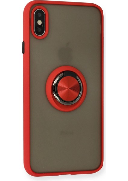 Newface iPhone Xs Max Kılıf Montreal Yüzüklü Silikon Kapak - Kırmızı