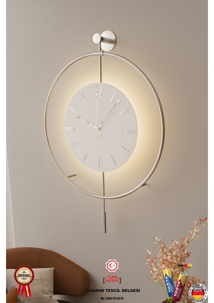 Elite Mat Gri Kristal Seri-Büyük BOY(50X75CM)- Pilli LED - Modern Dekoratif Duvar Saati 1 Adet