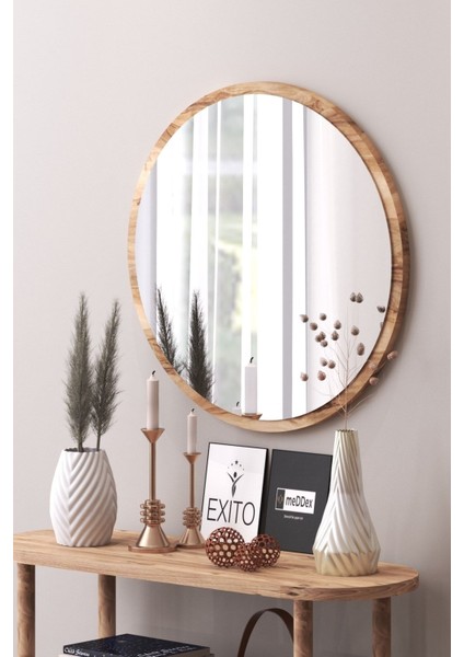 Elite 58 cm Yuvarlak Antre Hol Koridor Duvar Salon Mutfak Banyo Wc Ofis Aynası 58 Ceviz Ayna 1 Adet