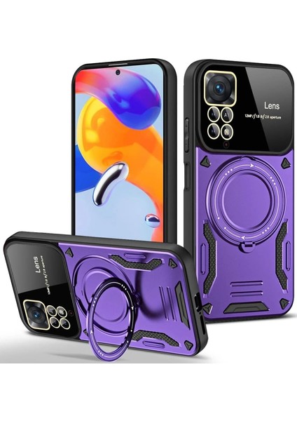 Newface Xiaomi Redmi Note 11 Pro Kılıf Joy Lens Standlı Kapak - Mor
