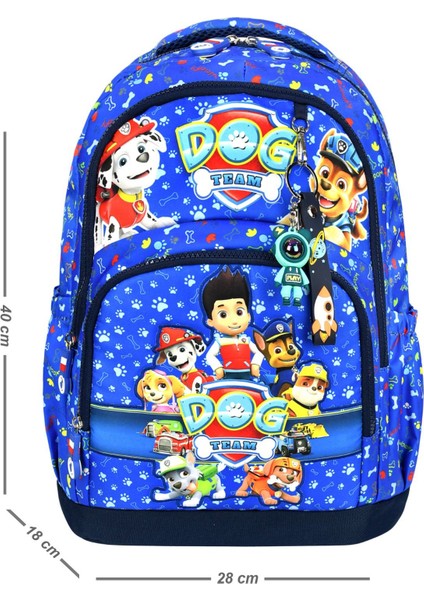 Paw Patrol Mavi Köpekli Üçlü Erkek Çocuk Ilkokul Okul Çantası Seti (Çanta Termal Beslenme Çantası Kalemlik)