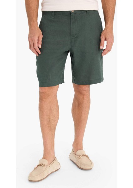 %100 Keten Regular Fit Yazlık Bermuda Şort D9931AX25SM