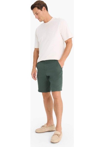 %100 Keten Regular Fit Yazlık Bermuda Şort D9931AX25SM