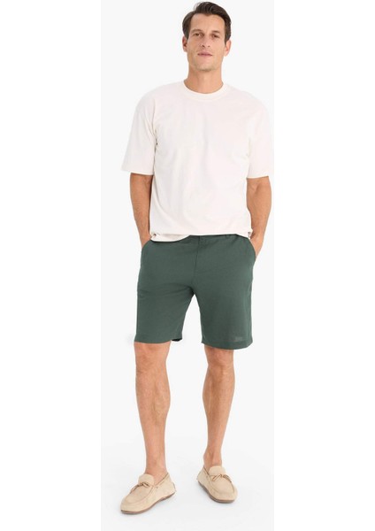 %100 Keten Regular Fit Yazlık Bermuda Şort D9931AX25SM