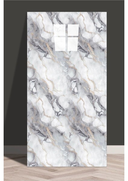 Elite 30X60 cm Gri Mermer Desenli Kendinden Yapışkanlı Seramik Köpük Banyo Wc Kaplama Pvc Duvar Paneli 1 Adet